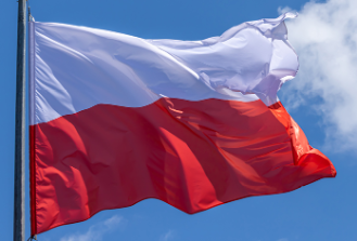 Image of Poland flag flying in the sky
