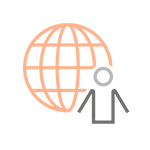 Person standing infront of a globe icon