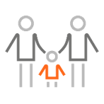 Two taller people standing behind a small child icon