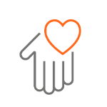 Hand holding orange hard icon