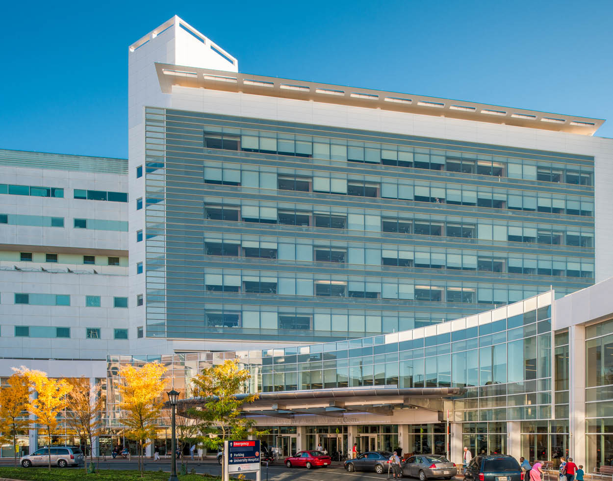 Exterior University Medical Center with. blue sky background